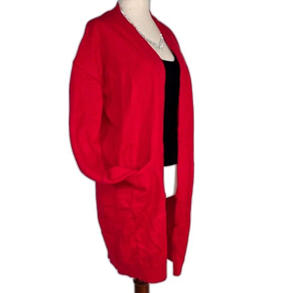 True Red Soft Open Cardigan with Pockets & Fitted Sleeves, Size Large - Picture 3 of 10
